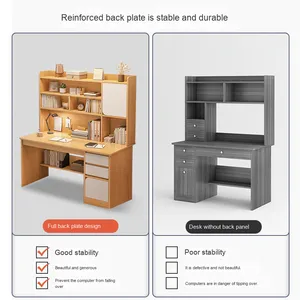 Bureau d'écriture moderne et simple pour chambre à coucher, bureau d'ordinateur, bibliothèque intégrée, ensemble de bureau d'étude à domicile pour étudiants, plateau pour usage de bureau - Product Image 4