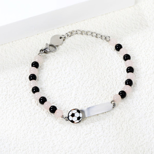Soccer <b>Ball</b> Charm <b>Bracelet</b> Black Pink Beaded Women's Jewelry Gift Zinc Alloy Fashion <b>Bracelet</b> - Product Image 1