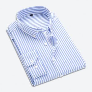 Camisa de Manga Larga a Rayas para Hombre, Estilo Casual Coreano, Corte Ajustado Japonés, Modelo J0165 - Product Image 3