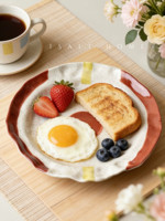 Assiette Ronde Créative en Céramique Faite à la Main ISalt Original Couleurs Estivales pour Petit-Déjeuner, Dessert et Collations – Usage Domestique, Design Élégant