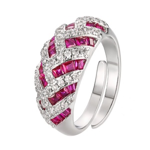 Fashion Jewelry Eco-friendly Copper Micro Pave Red Zircon Imitation Geometric Stone <b>Adjustable</b> Band <b>Ring</b> for Women - Product Image 1