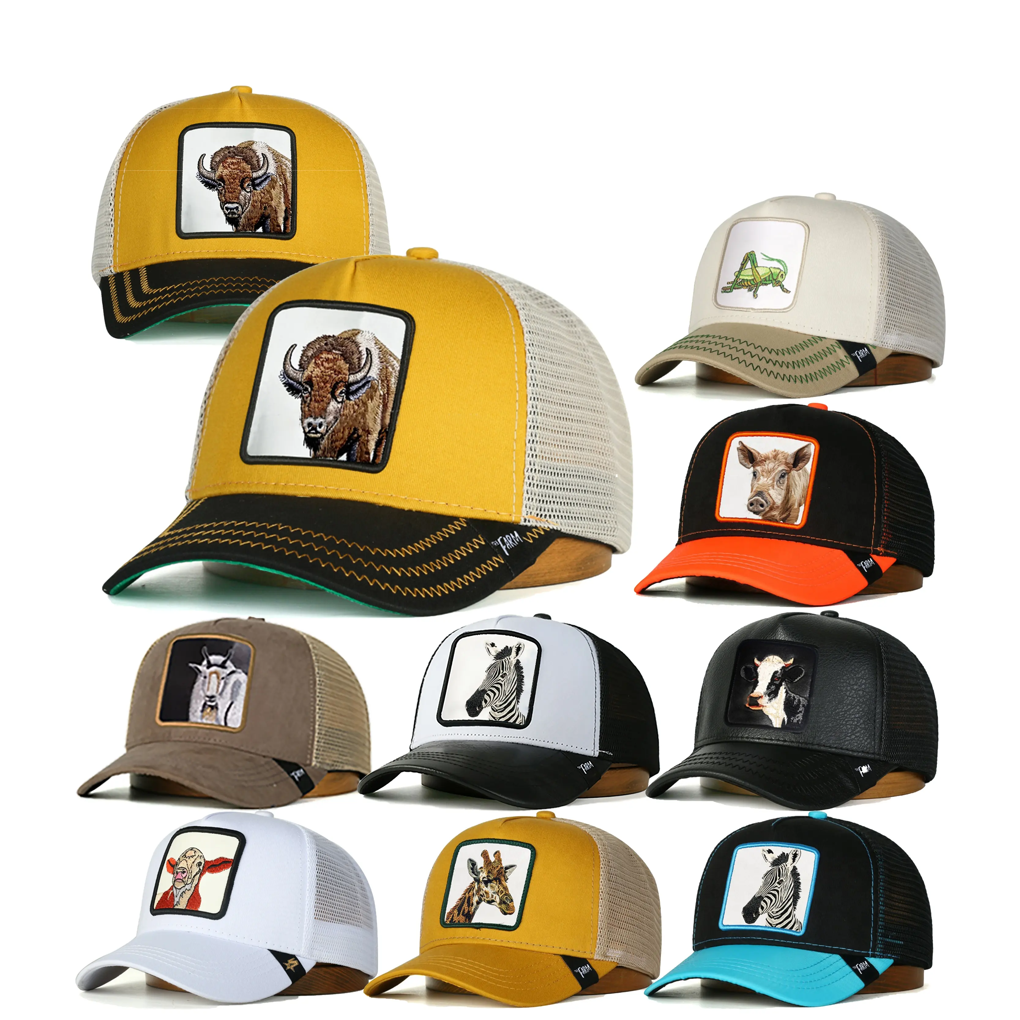 Wholesale Hats Custom Logo Mesh Trucker Caps Gorras 3D Embroidery Print Animal Caps Men's Sports Caps Baseball Outdoor