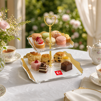Support à gâteau en acrylique à 2 niveaux avec bordure dorée et poignée, présentoir à gâteau transparent pour mariage, anniversaire, table de desserts, vente en gros