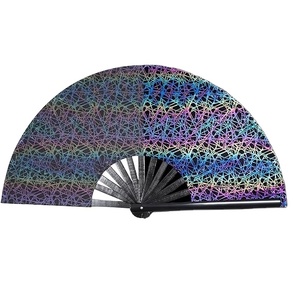 Éventail pliant réfléchissant holographique en tissu de bambou avec étui pour événements et raves - Product Image 6
