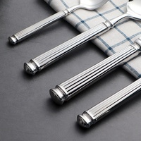Ensemble de Couverts Occidental Romain en Acier Inoxydable 304 Or Argent, Créatif Épais Rayé Couteau Fourchette Cuillère pour Vaisselle de Mariage