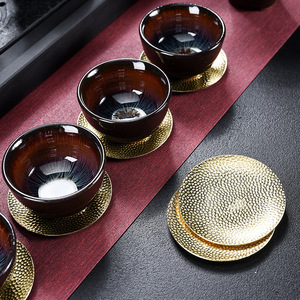 Japanese Style Brass <b>Teacup</b> Coaster Copper Material Reusable Tea Ceremony Accessories Home Use - Product Image 2
