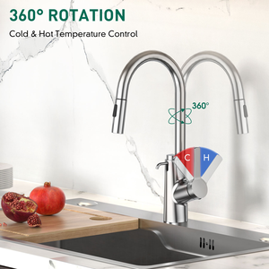 Chrome single hole <b>deck</b> mounted pull down kitchen faucets with soap dispenser - Product Image 6
