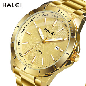 Envío Directo HALEI Nuevo Reloj de Cuarzo Original con Esfera Azul, Correa de Acero Inoxidable en Oro Rosa, Visualización de Fecha, Movimiento Japonés, Venta al Por Mayor - Product Image 3