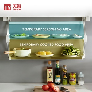 Folding Aluminum Alloy Modern <b>Kitchen</b> Rack Under Cabinet Pull Down 2-Tier Hidden <b>Shelf</b> Organizer - Product Image 3