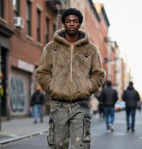 Giacca con Cappuccio in Finta Pelliccia Stile Y2K, Cappotto con Zip e Stampa di Zampe per Uomo e Donna, Caldo e Soffice Streetwear Personalizzabile - Product Image 4