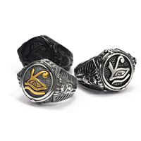 Locomotive Hip-Hop Vintage Horusauge Edelstahl Zirkon Kanal-Fassung Graviertes Design Muster Herrenring 18k Vergoldet