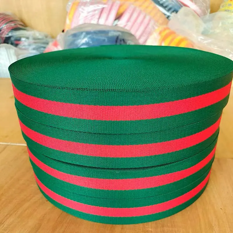 Hot-selling Two-color Stripes Polyester Webbing Wholesale Top Grade Polyester Jacquard 100% Polyester Sustainable Woven Jacquard