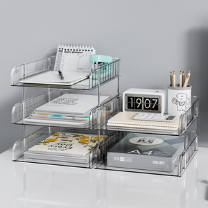 Clear Heightened Foldable Stackable 2-Tier <b>Desk</b> <b>Organizer</b> Paper & Letter/A4 Tray Storage Office File Folder Holder - Product Image 1