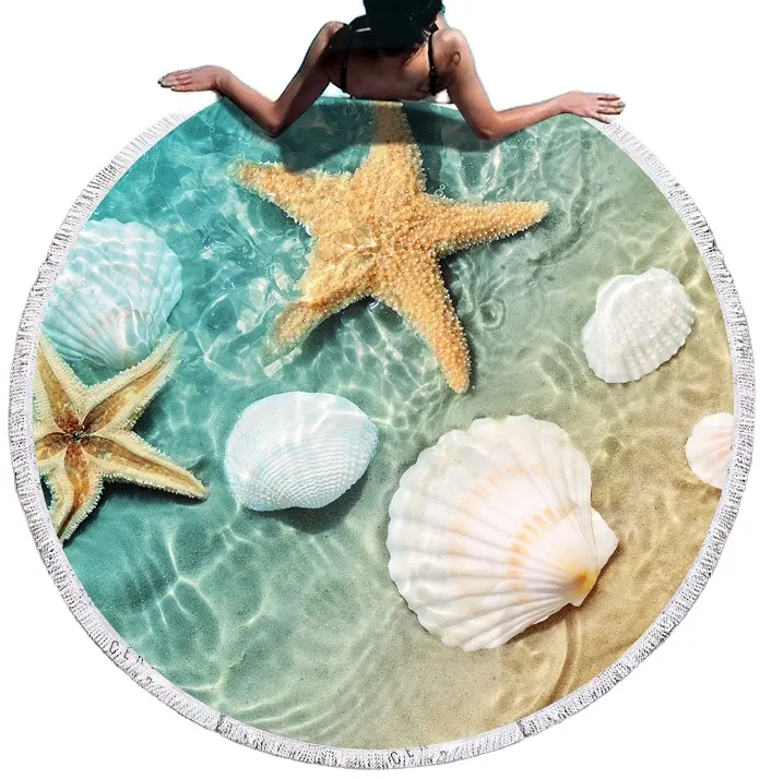 Toalha de praia redonda de microfibra impressa por sublimação personalizada China Starfish