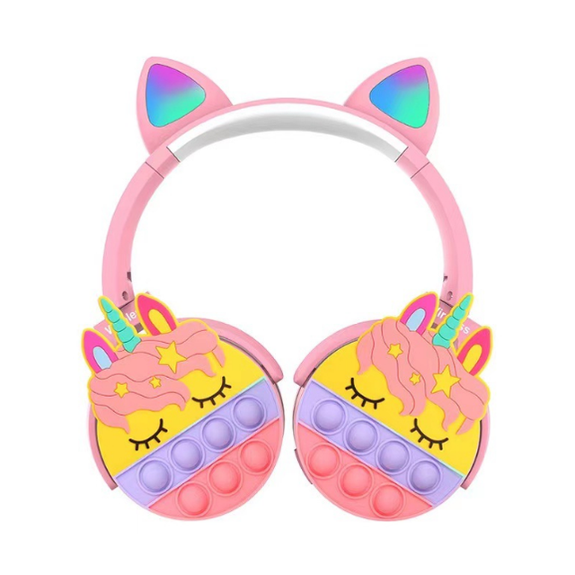 Cartoon Headset Rechargeable Headband Colorful Led Light Kids Wireless Over Ear Headphone