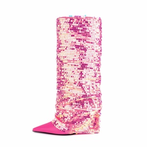 <span class=keywords><strong>Bottes</strong></span> à talons compensés à paillettes colorées pour femmes, <span class=keywords><strong>bottes</strong></span> à talons hauts compensés, à la mode, rose, collection <span class=keywords><strong>2023</strong></span> - Product Image 1