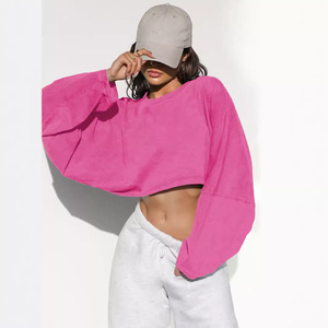 Hoodie court surdimensionné pour femme, pull de sport à manches longues, crop top - Product Image 1