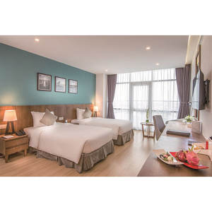 Cama de hotel American Home Hotel Muebles de dormitorio de tamaño completo King Queen Hotel negro Marco de cama de madera maciza con LED LEAMP QUUEN BED - Product Image 1