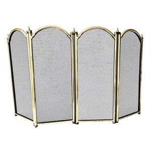 Grille de cheminée décorative en acier massif à quatre panneaux, finition antique, protection contre les étincelles de feu - Product Image 1