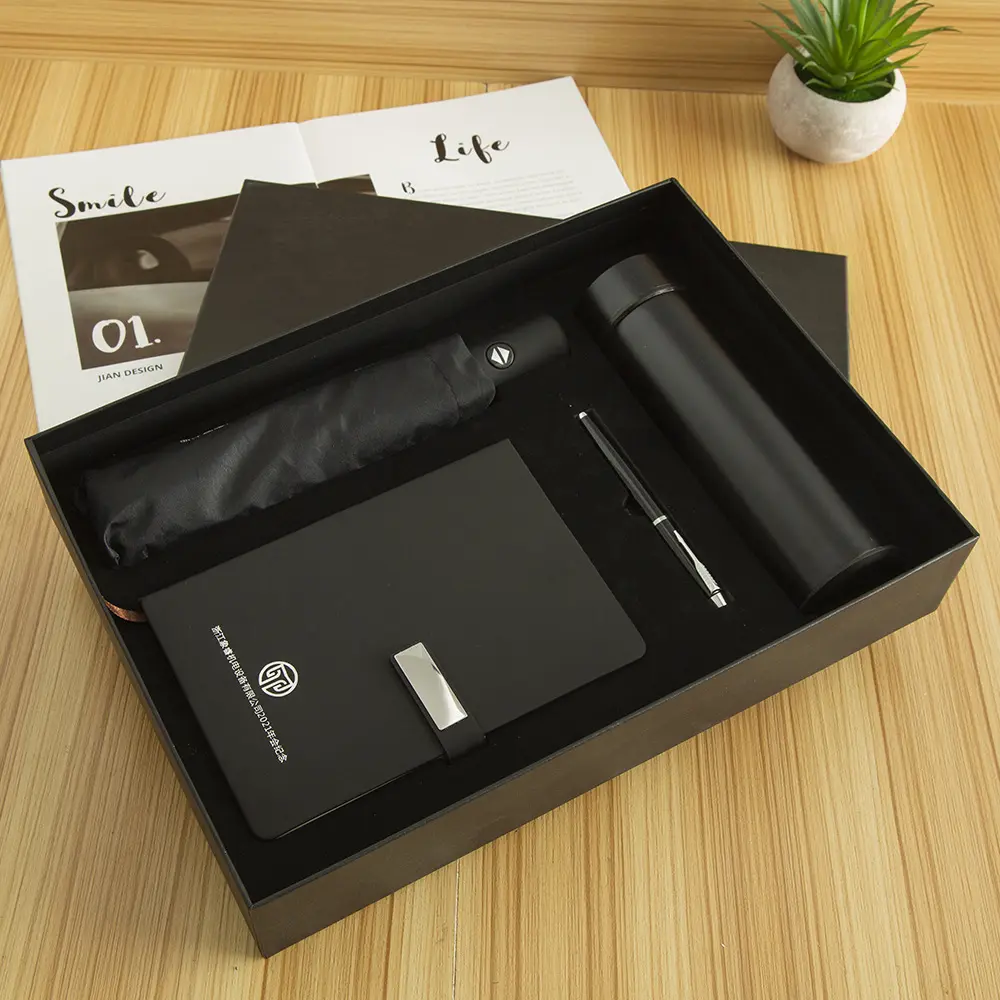 oem Custom logo luxury Corporate Display Vacuum Flask bottle Pen A5 Notebook umbrella Corporate Business Gift Set for man