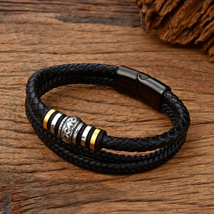 Men's Fashion Stainless Steel Multi-layer Diy Leather <b>Bracelet</b> American Braided <b>Rope</b> Leather Titanium Steel <b>Bracelet</b> Wholesale - Product Image 4