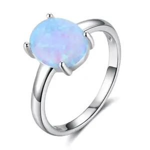 Wholesale Supplier 925 Sterling Silver Rings Jewelry Blue Opal Rings Valentine's Day Gift Rings For Women