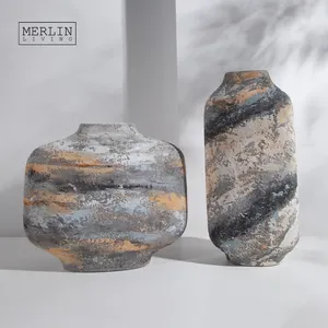 Merlin Living Ocean Hand Painted Clay Vase Wabi-Sabi Oli Painting Vase For Home Decor Chaozhou Wholesale Ceramic Factory