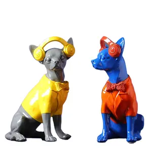 Hot sales 2022 dog christmas decorations blue dog statue sculpture resin crafts for home decoration