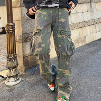 Pantalon cargo camouflage ample pour homme, coupe droite vintage, avec impression de logo personnalisée, design tendance