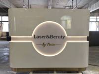 Meilleures ventes : Bureau d'accueil moderne de luxe avec éclairage LED, design circulaire en bois, pour salon de beauté et salle de sport, couleur personnalisable disponible