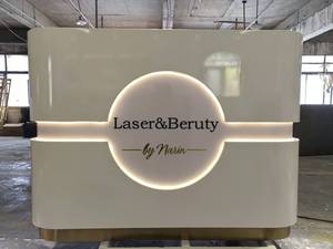 Best Selling Modern Luxury LED Custom <b>Reception</b> Desk with Wood Circular Design for Beauty Salon & Gym Custom Color Available - Product Image 3