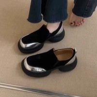 Mocassins à plateforme pour femmes, bout rond, talon bloc moyen, design color block, chaussures décontractées quotidiennes, OEM