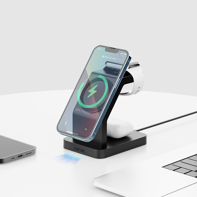 3 in 1 Magnetic Wireless Charging Station 15W Fast Wireless Charger for IPhone13 IWatch & Earphone