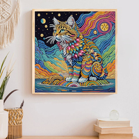 Kit de Peinture Diamant Mandala Chat Coloré 30x30cm, Perçage Partiel, Strass en Cristal, DIY, Art Mural Diamant Galaxie Ciel Étoilé, Décoration Murale