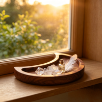 Plateau en bois en forme de croissant de lune pour organiser les huiles essentielles, le rangement des bijoux, plateau de service en bois en forme de lune
