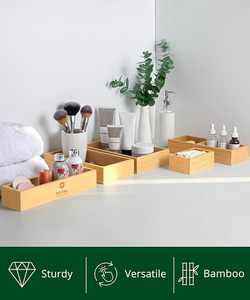Houten 5-delige bamboe lade <span class=keywords><strong>organizer</strong></span> set met multifunctionele opbergbakjes voor keuken, badkamer, kantoor, make-up en sieraden - Product Image 2
