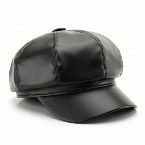 En gros, Béret octogonal pour femme, style artiste, en cuir uni, chaud, pour le printemps et l'automne, pour l'extérieur et la ville - Product Image 5
