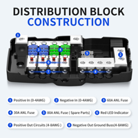 Bloc de distribution d'alimentation 12V 4 voies ANL MIDI avec fusibles, 0-4 AWG avec mise à la terre pour amplificateur audio de voiture