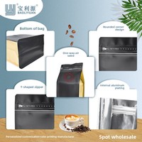 Sachet Doypack à fond plat avec fermeture éclair, imprimé en héliogravure personnalisée, qualité alimentaire, étanche, scellé sur huit côtés, pour grains de café