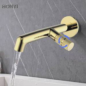 Grifo de lavabo monomando de latón dorado cepillado, empotrado en la pared, con válvula de cerámica, para baños de hoteles y salas. - Product Image 4