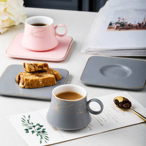 Latest Design Round Handle Gold Rim Ceramic Latte Coffee Cup with <b>Square</b> Saucer Tea Cups & Saucers - Product Image 6
