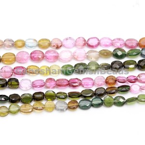 Cuentas de turmalina multicolor facetadas ovaladas, cuentas de turmalina de grado superior, 15 hebras para la fabricación de joyas, cuentas de turmalina al por mayor, regalo para mujeres. - Product Image 3