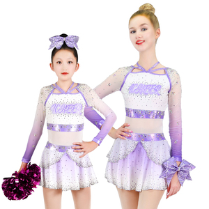 ชุดเชียร์ลีดเดอร์แขนยาวสีม่วงสำหรับเด็กผู้หญิงชุดเชียร์ลีดเดอร์เซ็กซี่สำหรับผู้ใหญ่ - Product Image 1