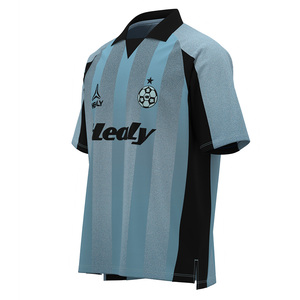 Maillot de sport rétro à rayures verticales bleu-noir HEALY, manches courtes, confortable, personnalisé, maillot de football pour hommes - Product Image 2