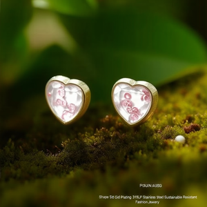 Heart Shape <b>Stud</b> <b>Earrings</b> PVD Gold Plating 316L Stainless Steel Sustainable Resistant Fashion Jewelry - Product Image 3
