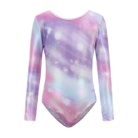 Ensemble de justaucorps de gymnastique à manches longues personnalisé pour filles B88 Galaxy, jupe en mousseline scintillante, chouchou pour cheveux, tenue de danse et de gymnastique pour enfants