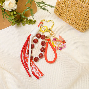 Baby Breath Beaded Key Clasp Ring Ring Mobile Phone Chain Beetle Butterfly Love Flower Love Key Chain Lanyard Leather Rope