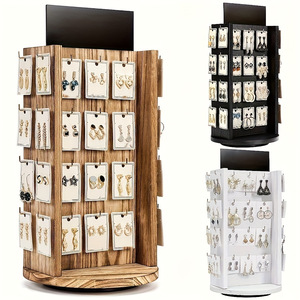 Wooden Earring And Necklace <b>Display</b> <b>Stand</b> Desktop Vertical <b>Rotating</b> Jewelry Organizer White Black Baked Finish 38x22 - Product Image 1