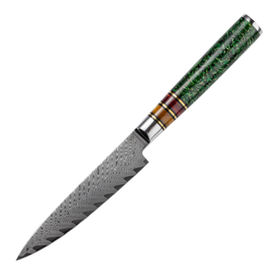 Кухонное кухонное приспособление 5 дюймов, 67-слойная Дамасская сталь VG10, композитная смола, зеленая, акриловая ручка, резка из нержавеющей стали - Product Image 1