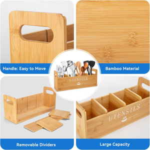 Bamboo Utensil Organizer Rectangular 18L <b>Storage</b> <b>Box</b> For <b>Kitchen</b> Countertop Eco Friendly Desktop Organizers - Product Image 2